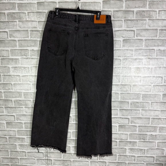 Princess Polly Distressed Wide Leg Black Denim High Rise Jeans 34 x 28 Size 10 - Picture 5 of 11